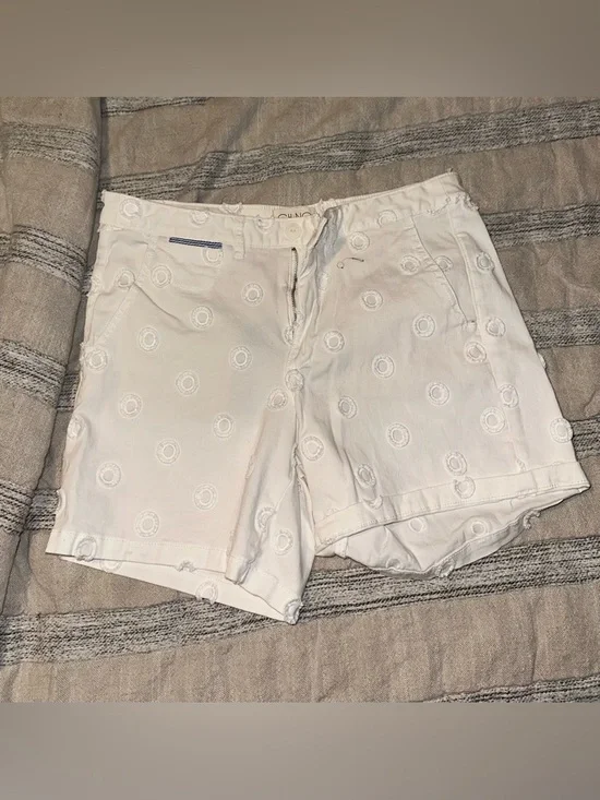 Anthropologie White Embroidered Circle-Pattern Flat Front Shorts - Picture 2 of 6